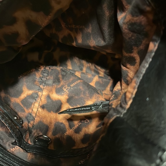 B Makowsky pebbled leather black purse with silver buckles and animal print - Picture 9 of 10